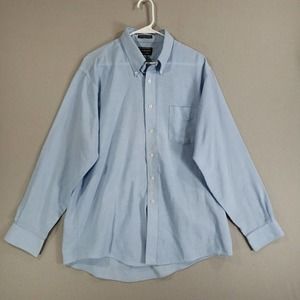 David Taylor Shirt Mens 17 34 Blue Oxford Button Down Long Sleeve Cotton Blend